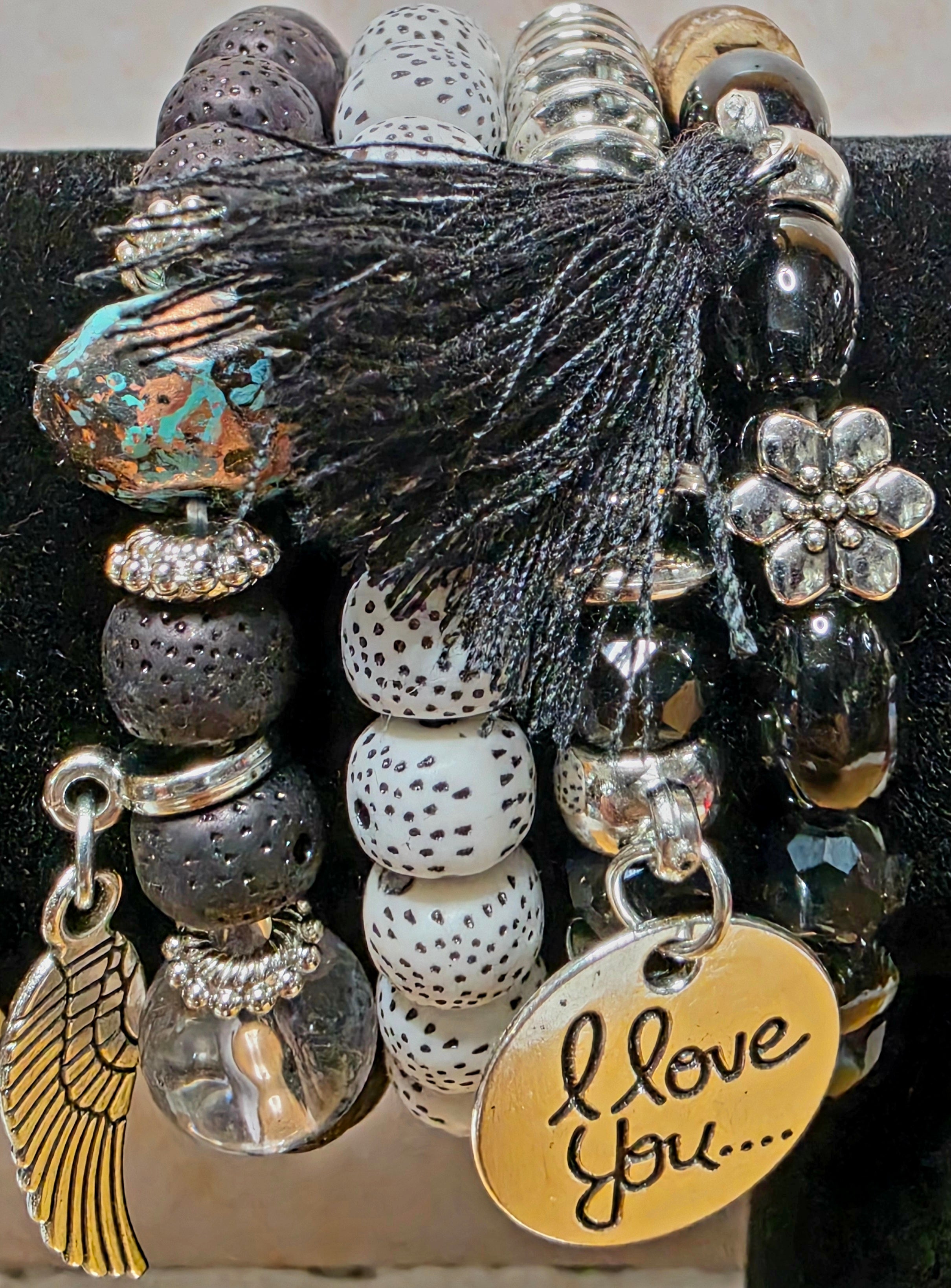 I Love You Angel Wing & Tassel Beaded Bracelet Set