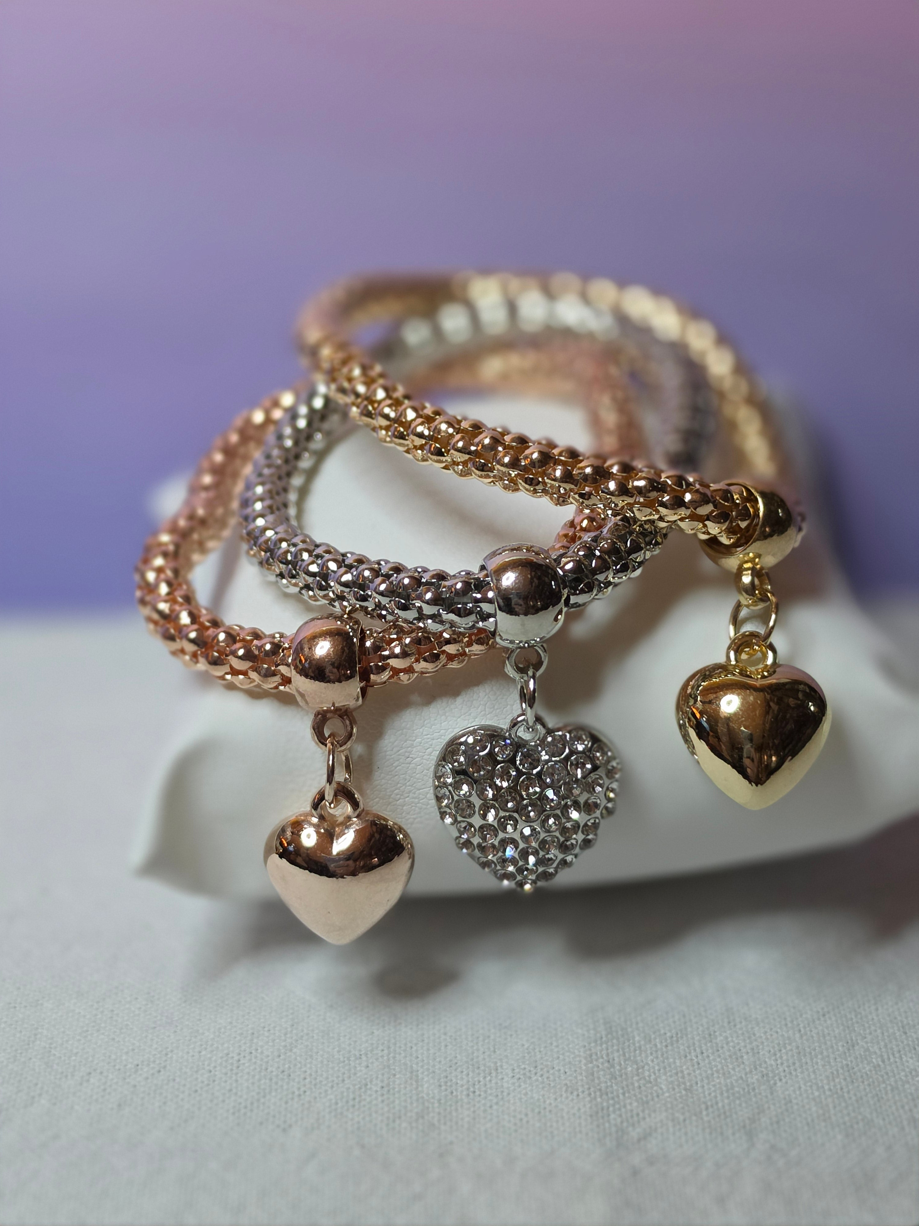Solid Heart Charm Bracelet Set