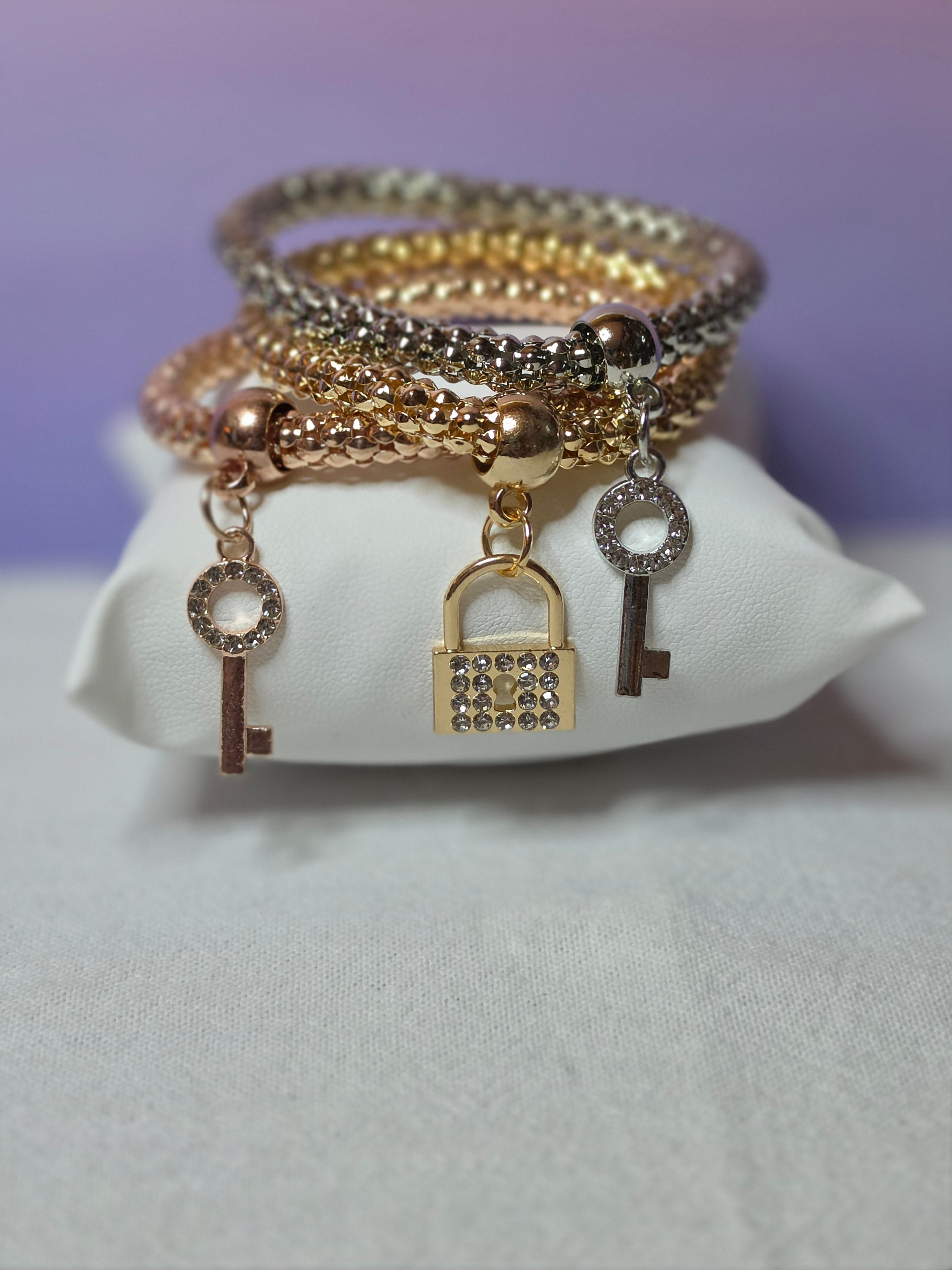 Lock & Key Charm Bracelet Set